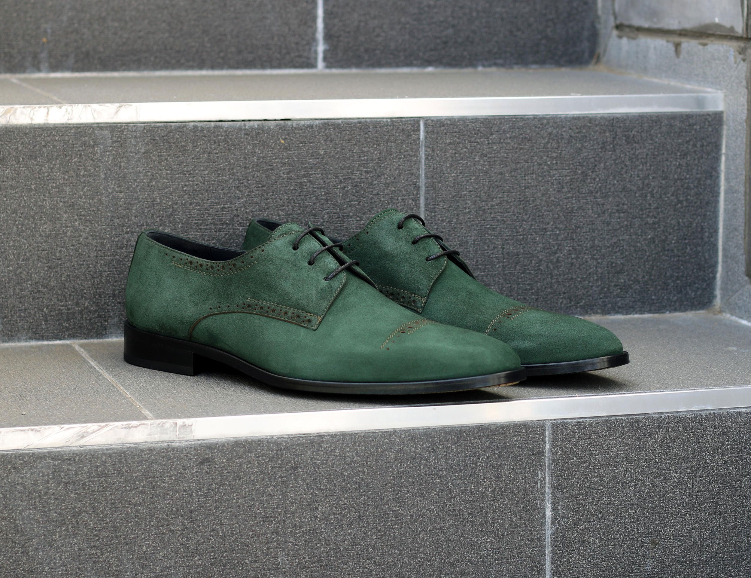 Corrente Suede Lace-Up Oxford Green 7 C&E Men's Shoes Corrente Suede Lace-Up Oxford Green 7 C&E Men's Shoes