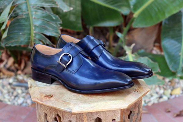 Burnished Calfskin Belt Navy