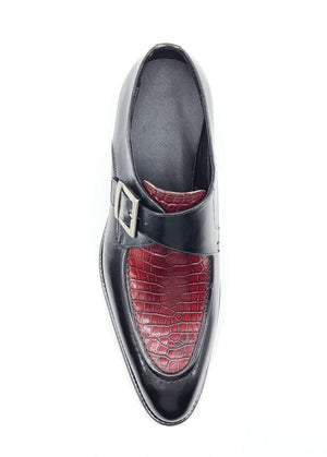 Calfskin Slip-On Spectator Monkstrap Shoe Black/Burgundy