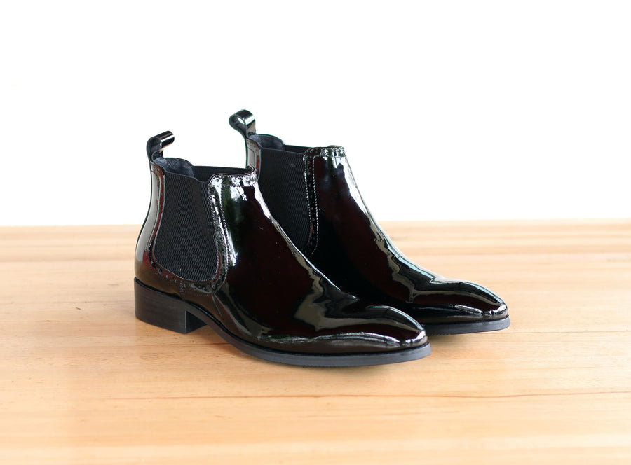 Shiny Calfskin Slip-On Boot Black
