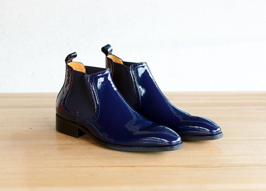 Shiny Calfskin Slip-On Boot Blue