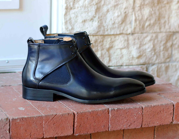 Burnished Calfskin Belt Navy