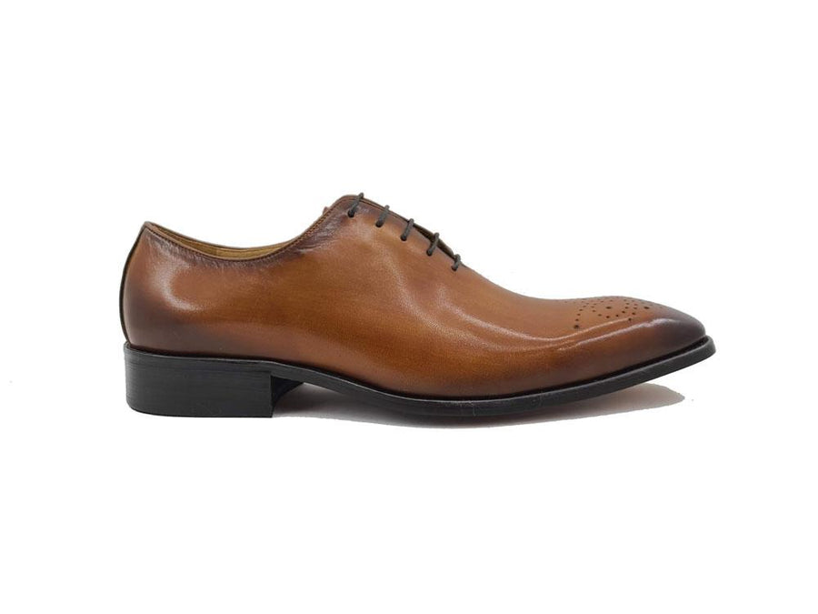 Burnished Calfskin Lace-Up Oxford Cognac