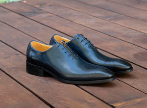 Burnished Calfskin Lace-Up Oxford Navy