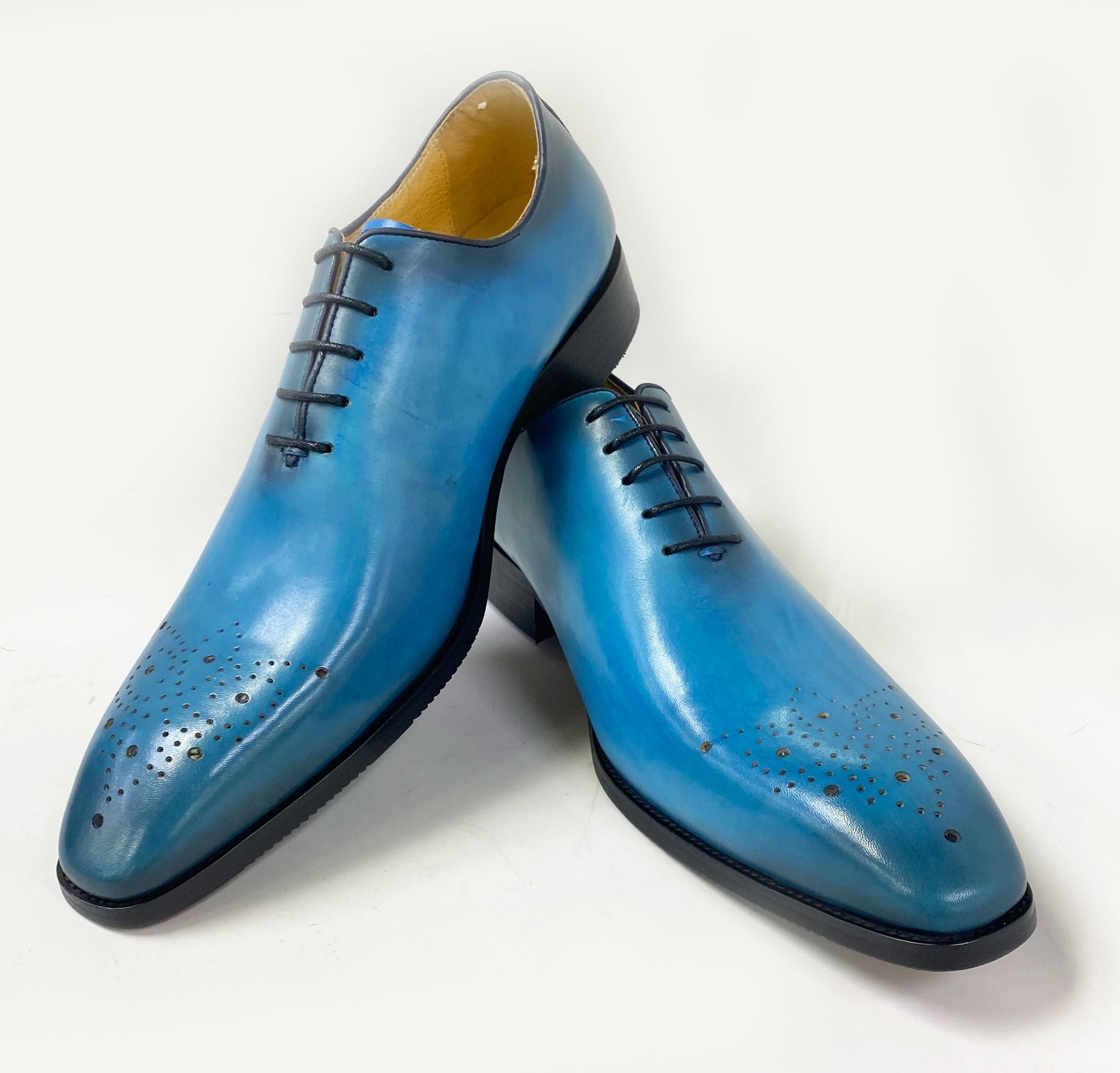 Burnished Calfskin Lace-Up Oxford Ocean Blue – C&E Fashions