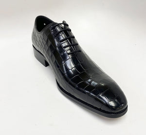 Crocodile Embossed Calfskin Lace-Up Oxford Navy