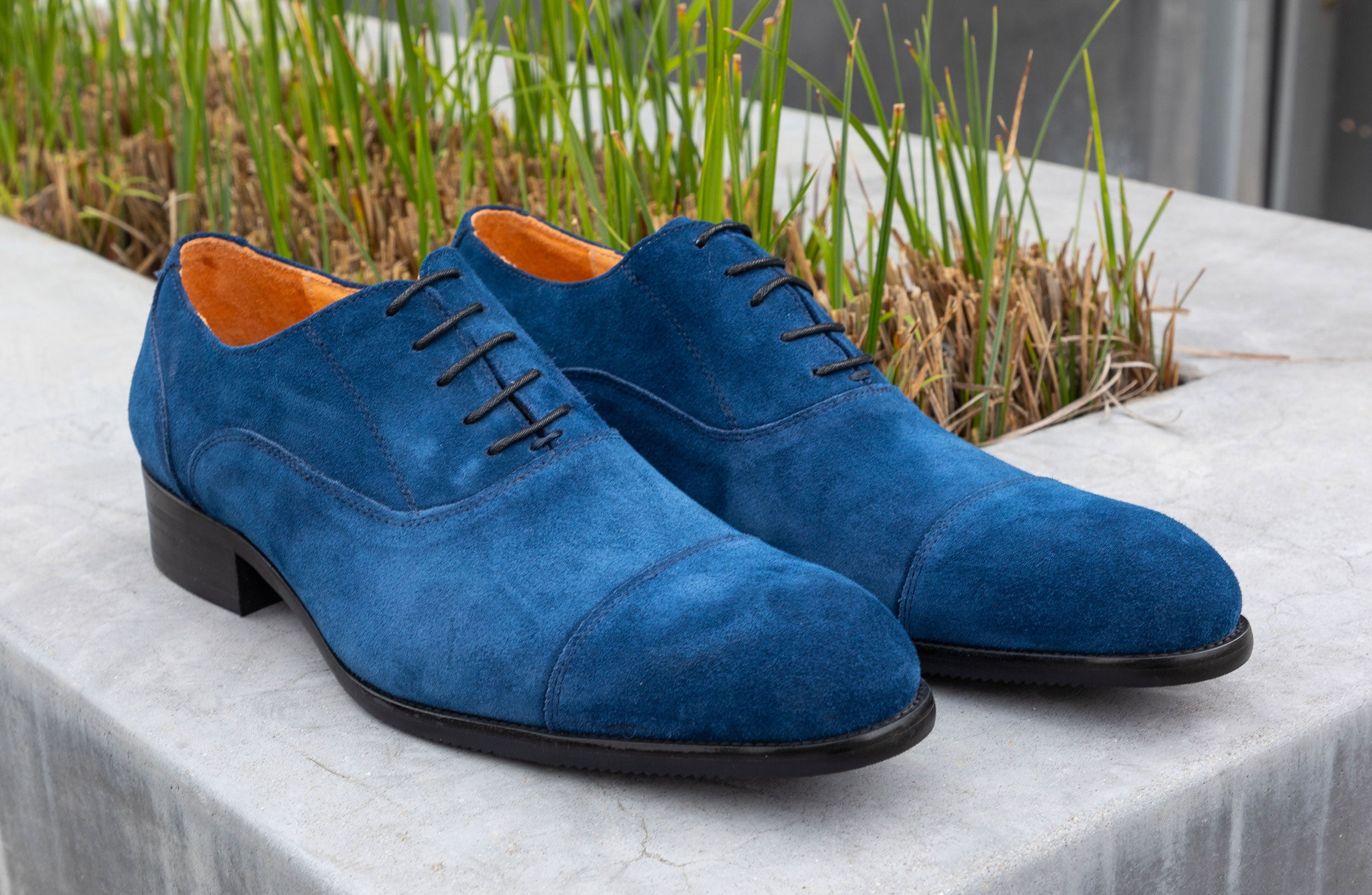 Suede Lace-Up Oxford Blue – C&E Fashions - Main Image