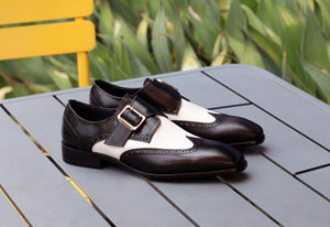 Burnished Calfskin Slip-On Spectator Monkstrap Shoe Black/White