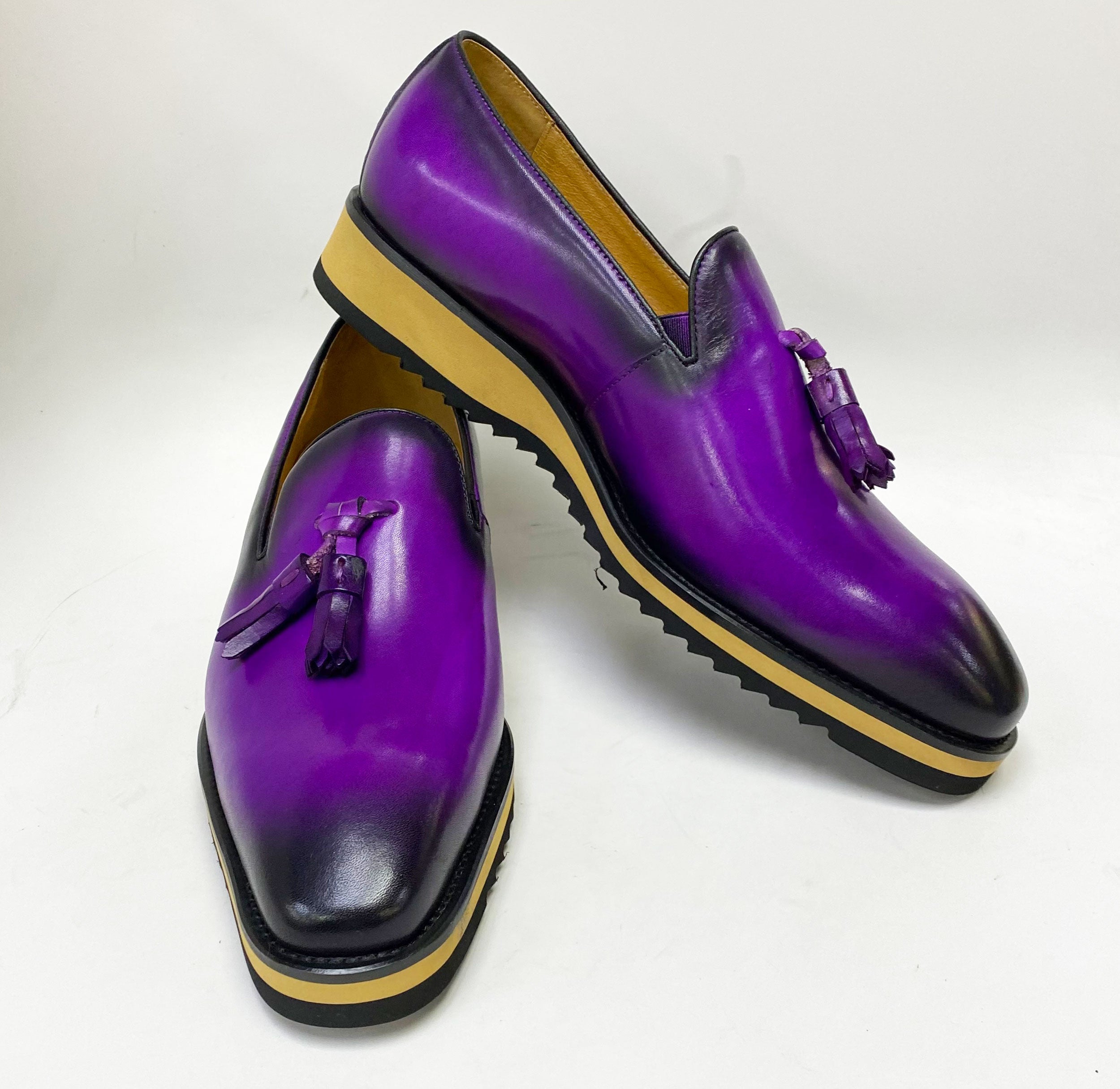 Carrucci Men's Calfskin Slip-On Tasseled Loafer Purple 8.5 C&E Men's Shoes Carrucci Men's Calfskin Slip-On Tasseled Loafer Purple 8.5 C&E Men's Shoes