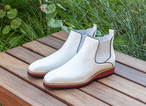 Burnished Calfskin Slip-On Boot White
