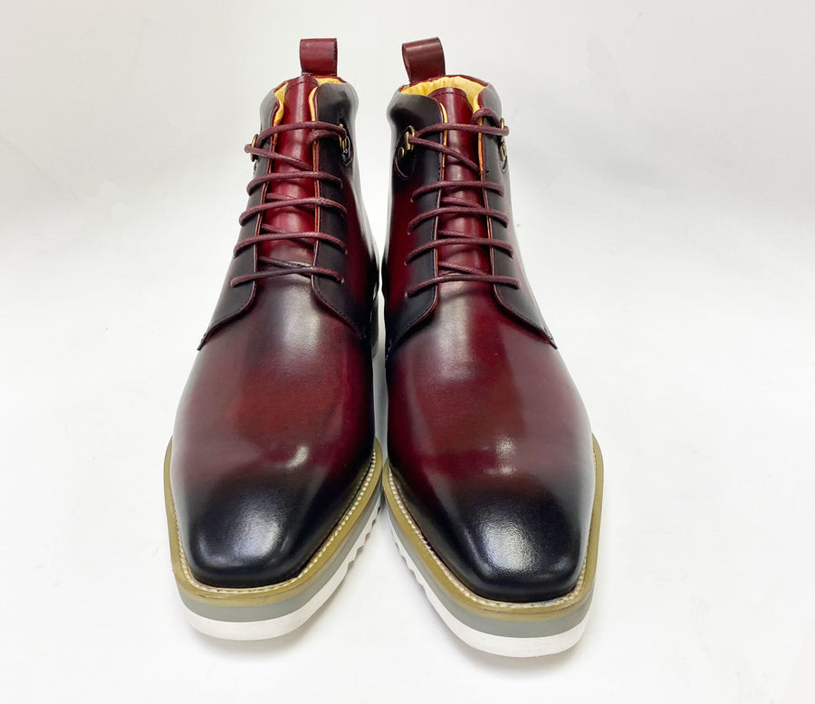 Burnished Calfskin Lace-Up Boot Burgundy