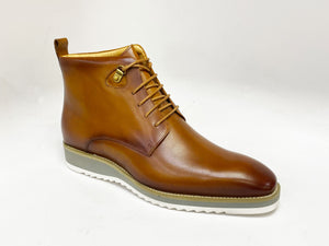 Burnished Calfskin Lace-Up Boot Cognac