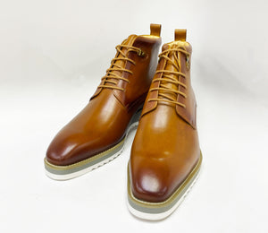 Burnished Calfskin Lace-Up Boot Cognac