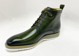 Burnished Calfskin Lace-Up Boot Hunter Green