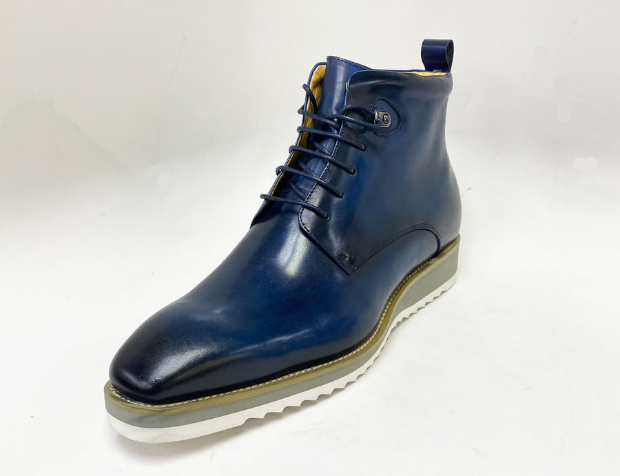 Burnished Calfskin Lace-Up Boot Navy