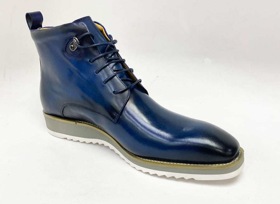 Burnished Calfskin Lace-Up Boot Navy