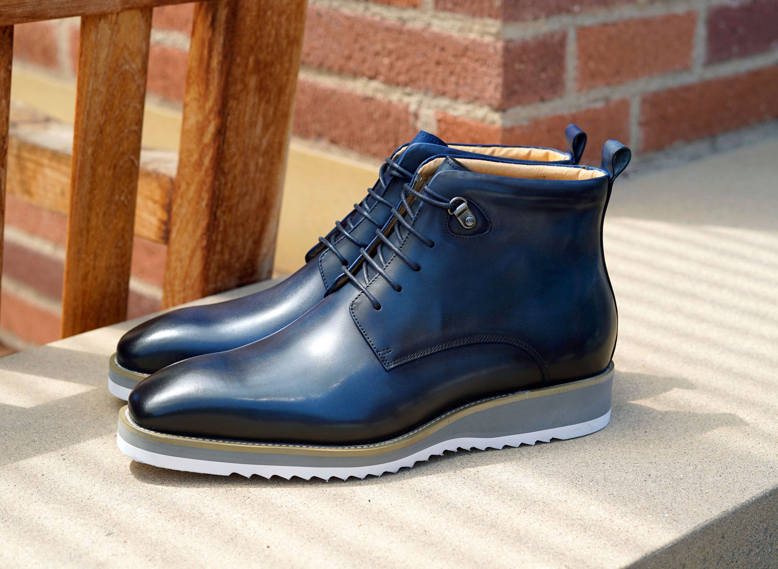 Burnished Calfskin Lace-Up Boot Navy 9.5 C&E Men's Shoes Burnished Calfskin Lace-Up Boot Navy 9.5 C&E Men's Shoes