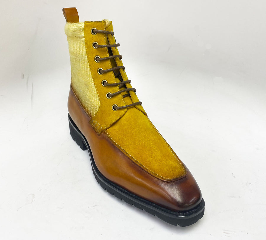 Burnished Calfskin & Suede Slip-On Boot Cognac/Yellow