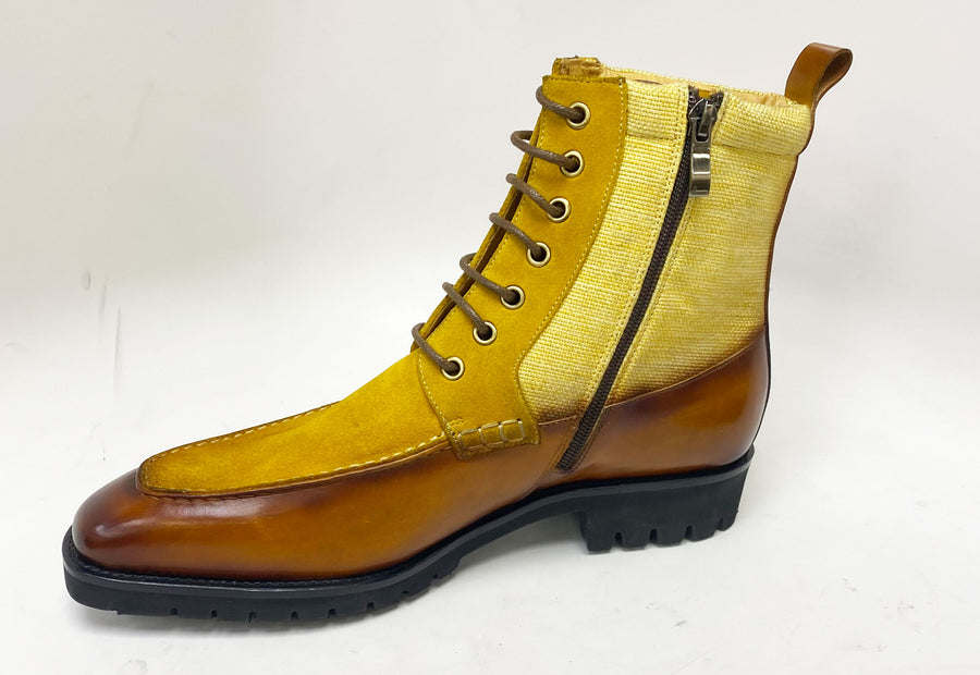Burnished Calfskin & Suede Slip-On Boot Cognac/Yellow