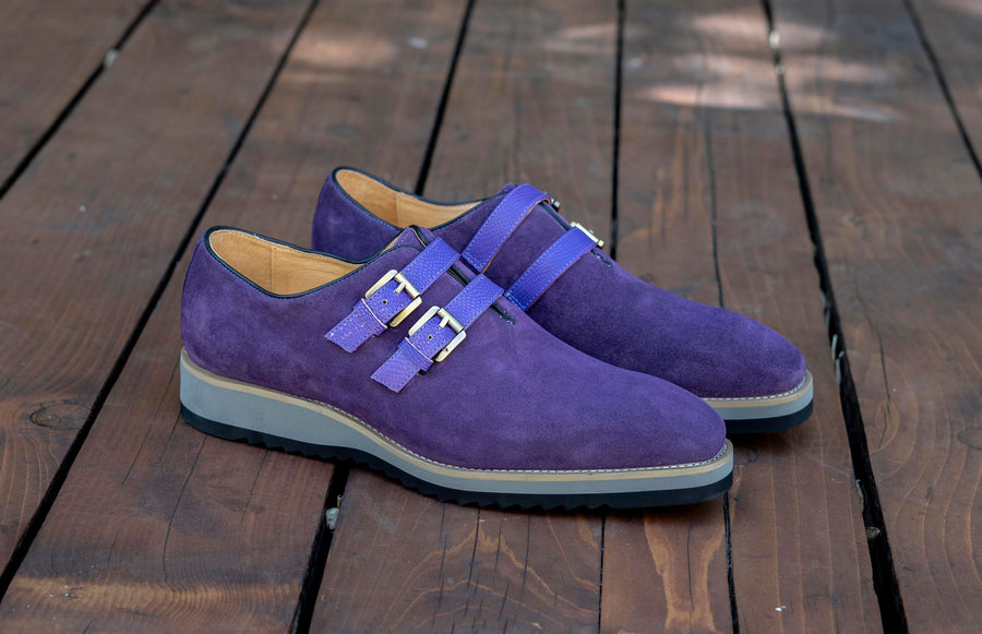 Suede Slip-On Double Buckle Shoe Purple