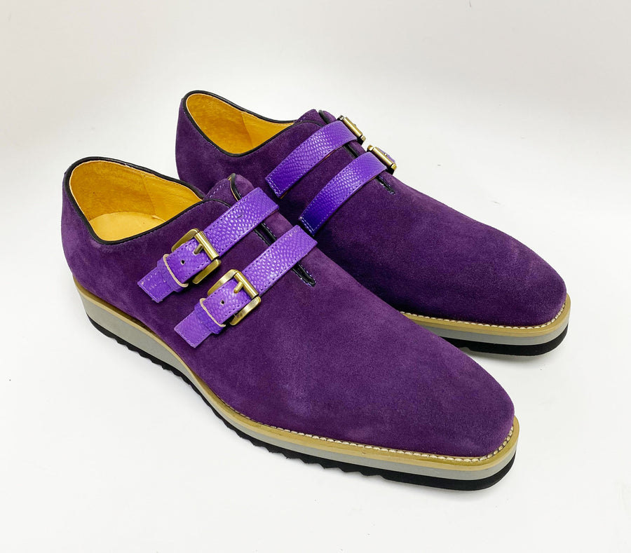 Suede Slip-On Double Buckle Shoe Purple