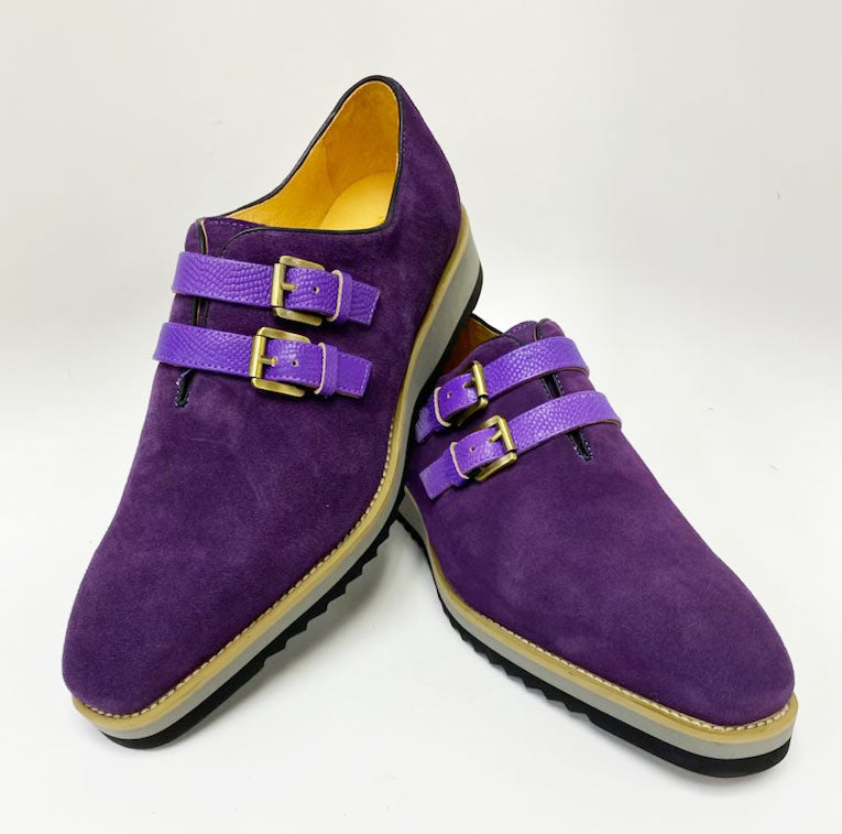 mens purple suede dress shoes Corrente Men's H Buckle Almond Toe Purple Premium Suede Leather Loafer