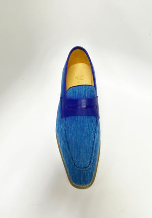 Canvas & Calfskin Slip-On Penny Loafer Blue