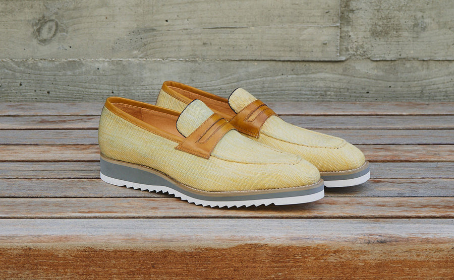 Canvas & Calfskin Slip-On Penny Loafer Mustard