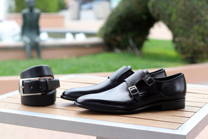 Corrente Calfskin Double Monkstrap Shoe Black
