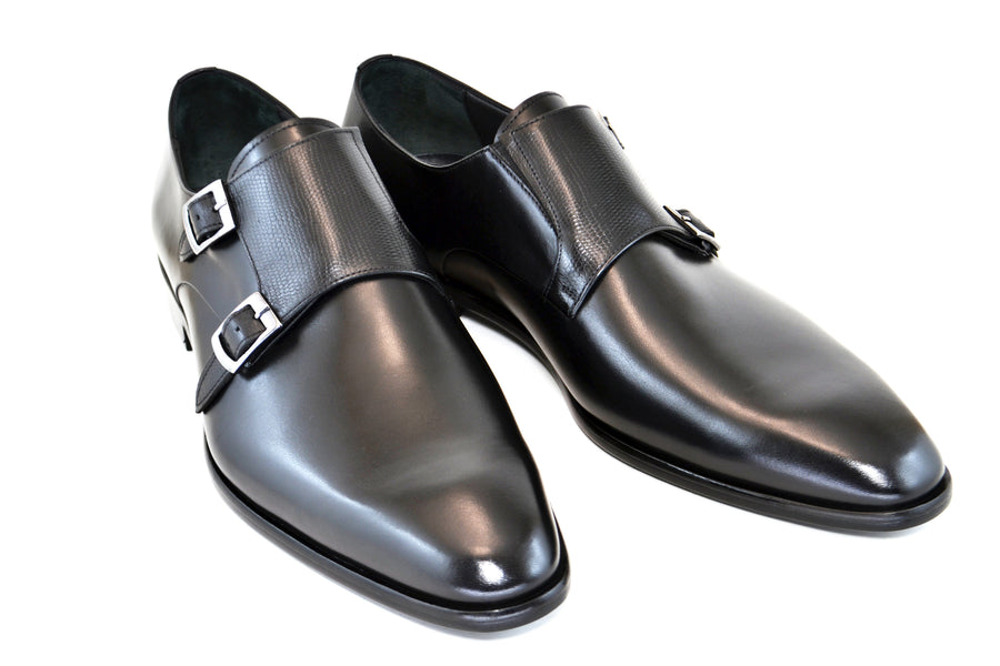 Corrente Calfskin Double Monkstrap Shoe Black