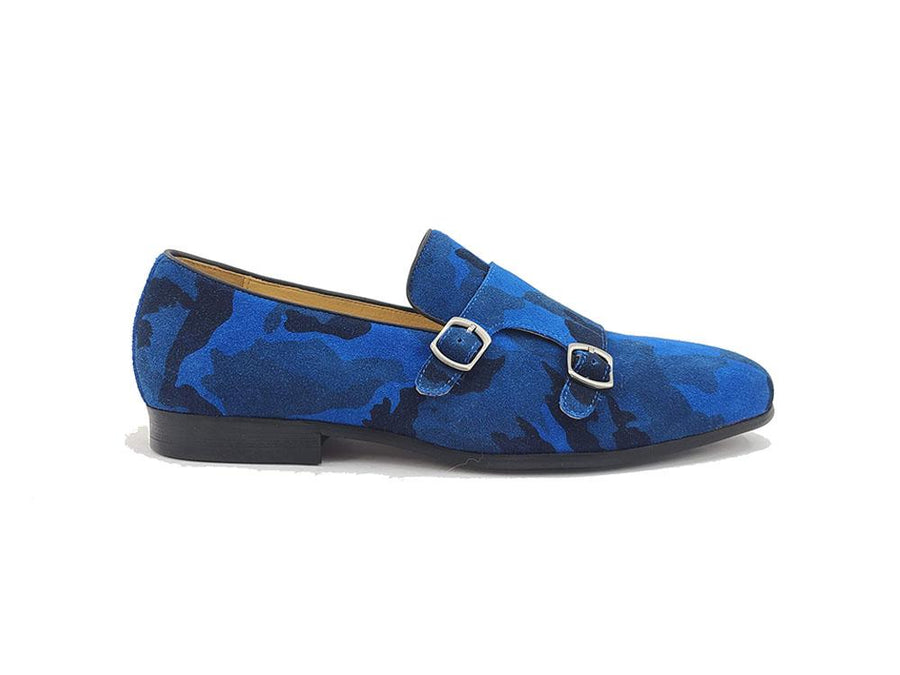 Carrucci Printed Suede Double Monkstrap Shoe Blue