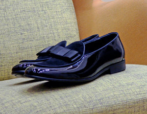 Patent Leather & Suede Slip-On Loafer Black
