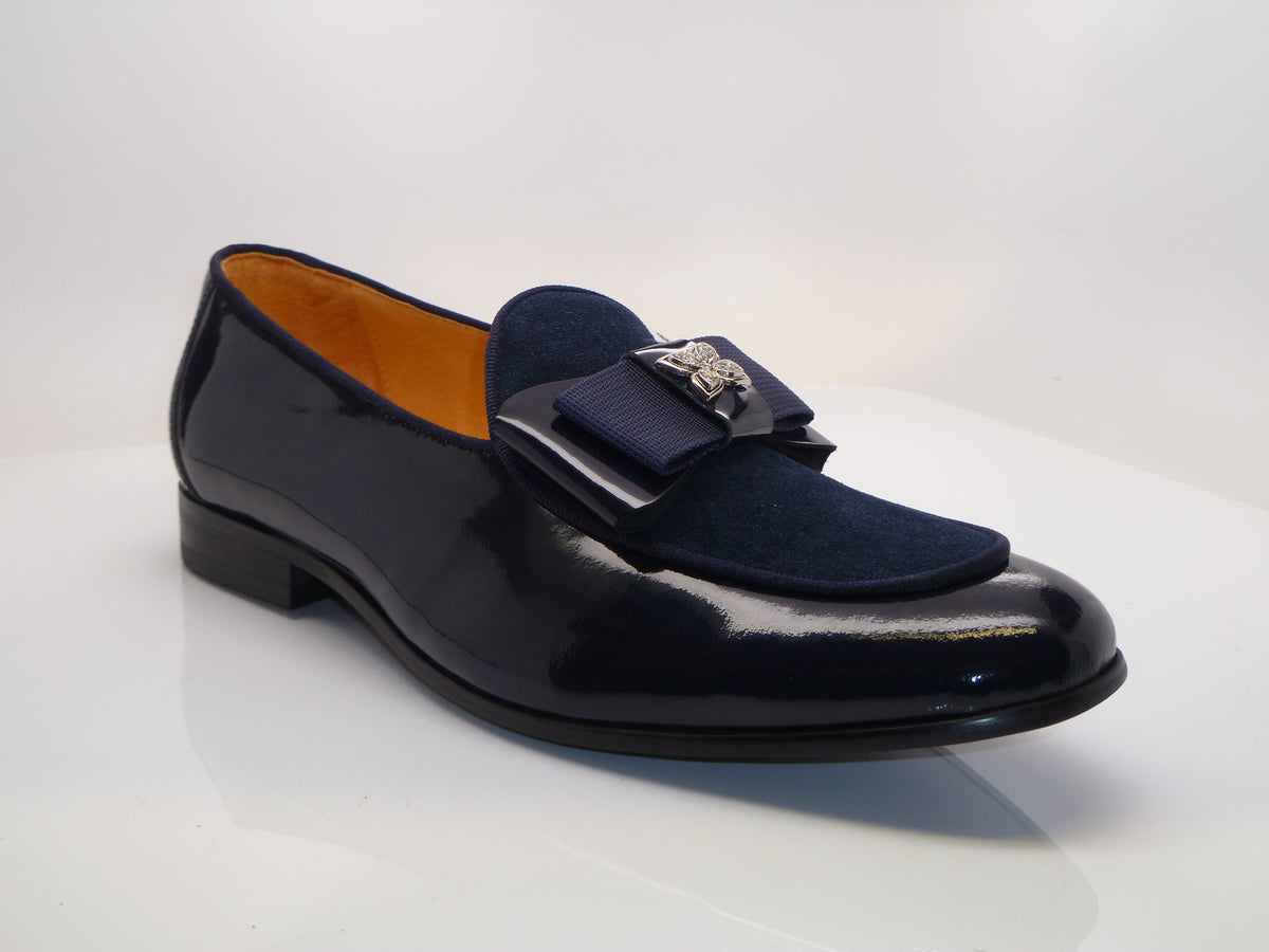 Patent Leather & Suede Slip-On Loafer Blue – C&E Fashions