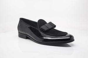 Patent Leather & Suede Slip-On Loafer Black