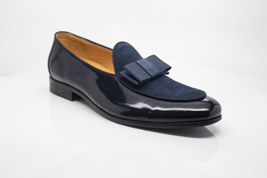 Patent Leather & Suede Slip-On Loafer Blue