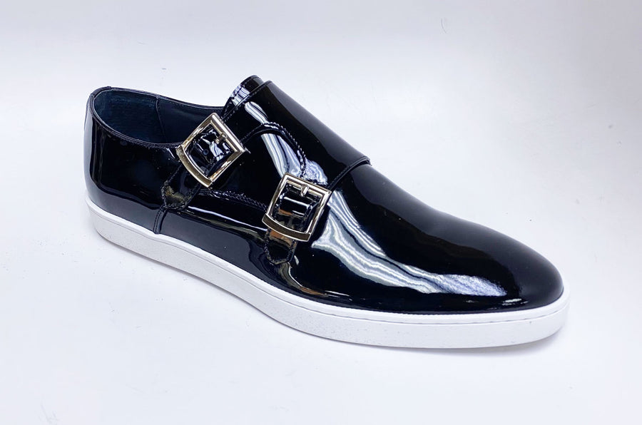 Shiny Calfskin Double Monkstrap Shoe Black