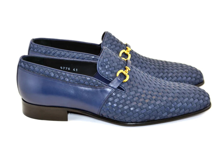 Corrente Woven Calfskin & Suede Slip-On Shoe Blue