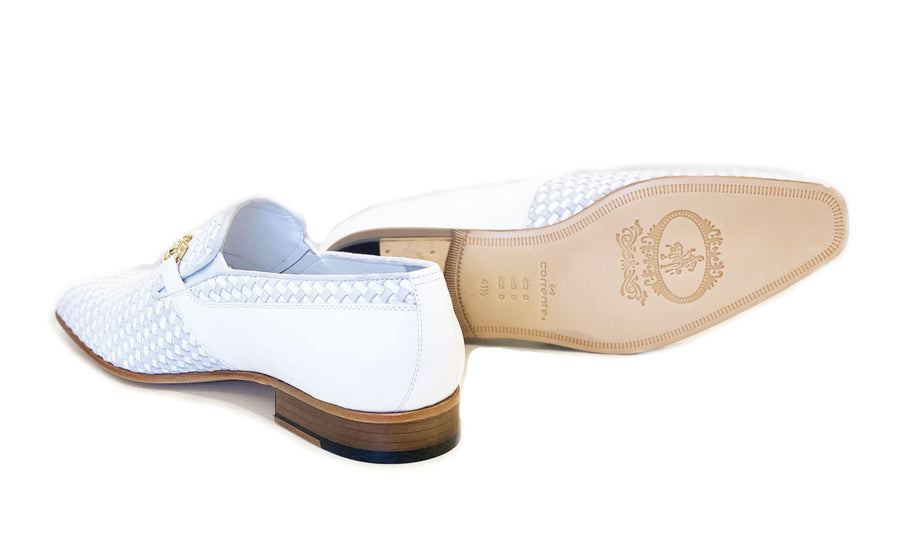 Corrente Woven Calfskin & Suede Slip-On Shoe White
