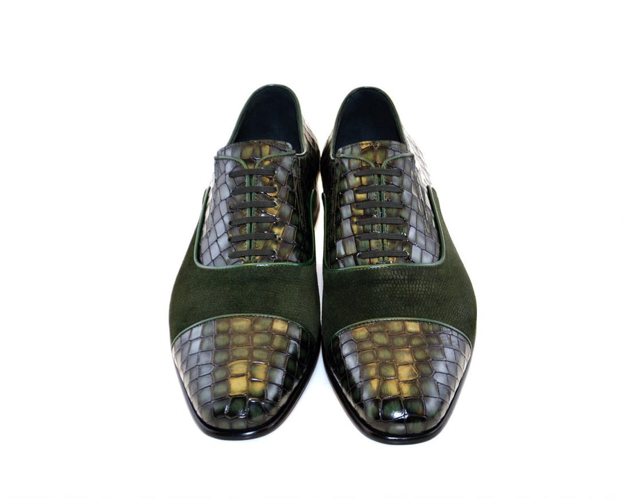 Corrente Calfskin & Suede Lace-Up Oxford Green