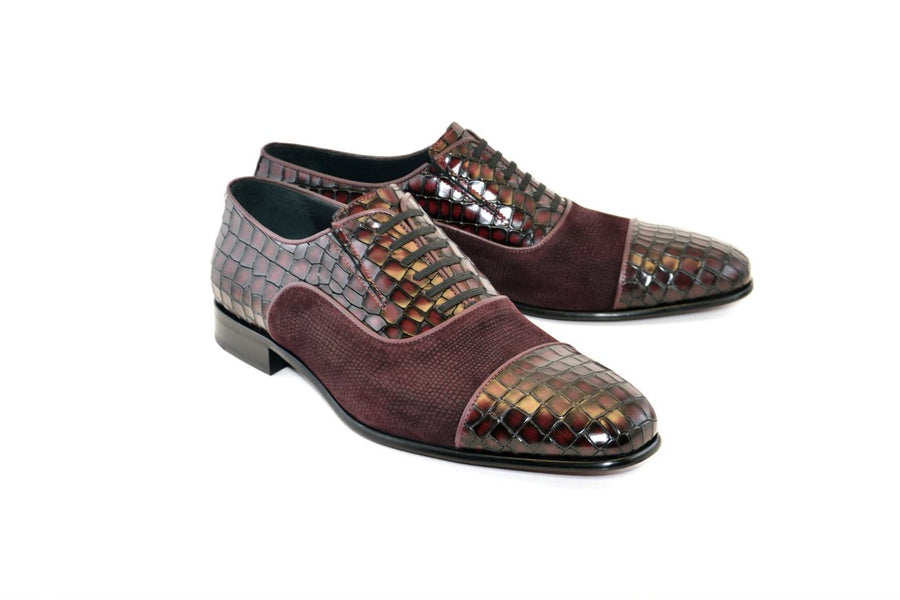 Corrente Calfskin & Suede Lace-Up Oxford Burgundy