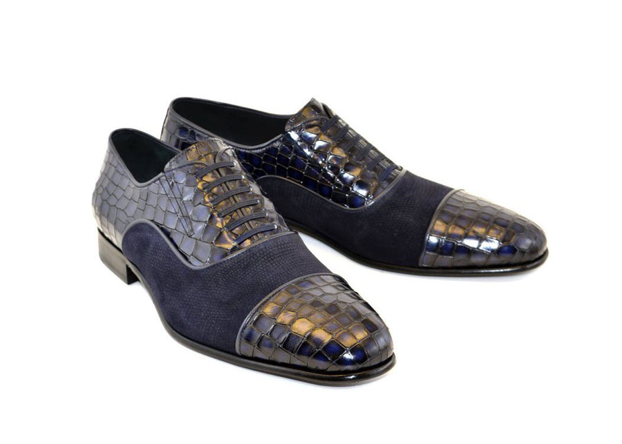 Corrente Calfskin & Suede Lace-Up Oxford Navy