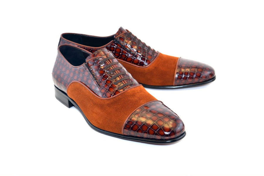 Corrente Calfskin & Suede Lace-Up Oxford Tobacco