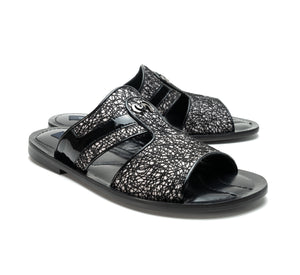 Corrente Linen & Shiny Calfskin Sandal Black