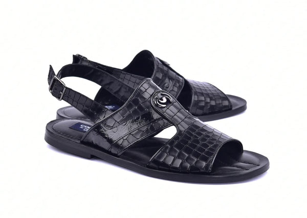 Corrente Crocodile Printed Calfskin Sandal Black
