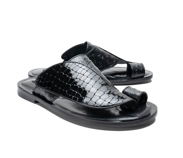 Corrente Exotic Printed Calfskin Sandal Black