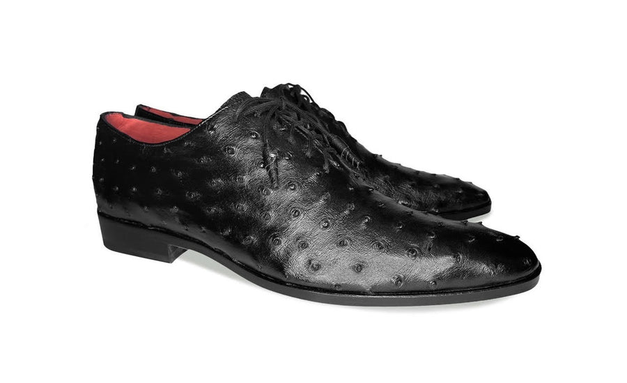 Pelle Exotics Ostrich Quill Lace-Up Oxford Black