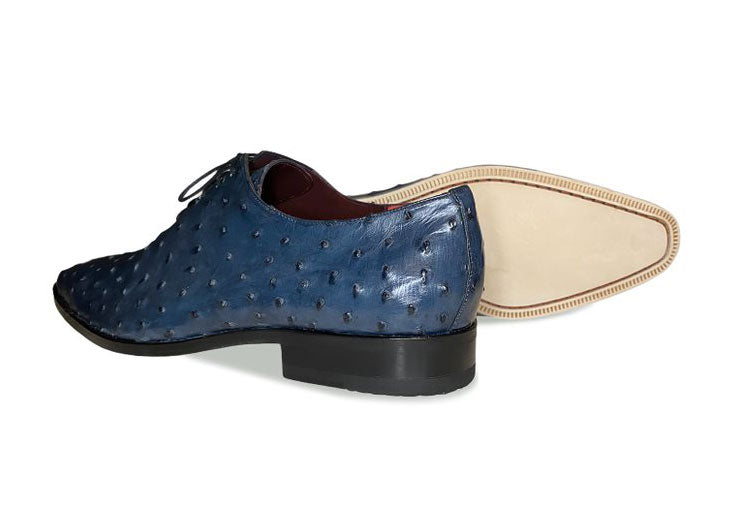 Pelle Exotics Ostrich Quill Lace-Up Oxford Blue