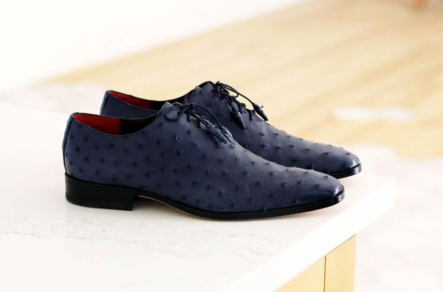 Pelle Exotics Ostrich Quill Lace-Up Oxford Blue