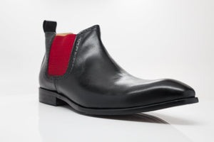 Burnished Calfskin Slip-On Boot Black/Red