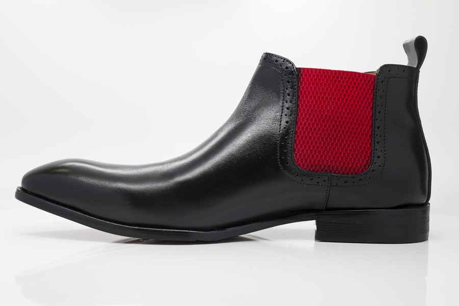 Burnished Calfskin Slip-On Boot Black/Red
